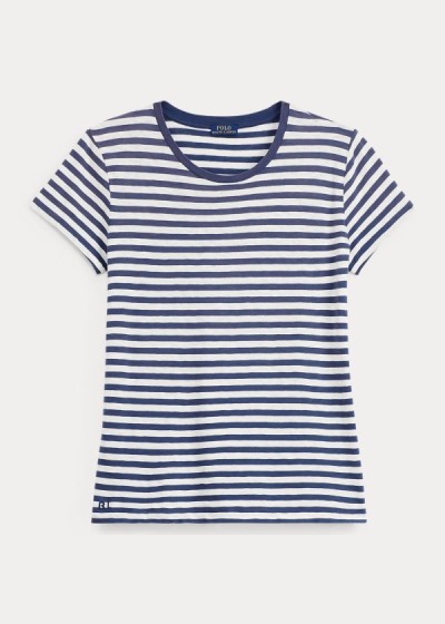 Playeras Polo Ralph Lauren Mujer Azul Marino / Creme - Striped Cotton Jersey - HQRJK9731